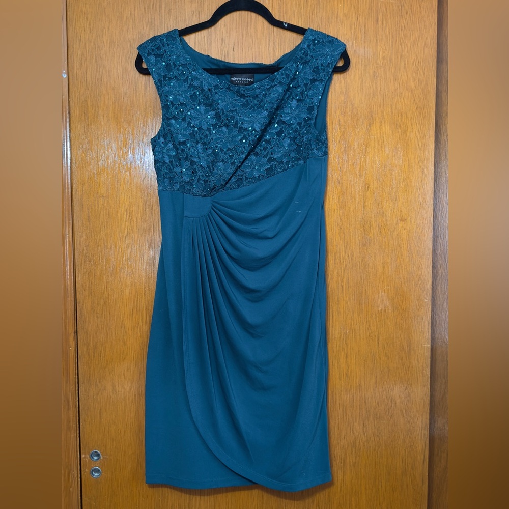 Connected Apparel Teal Lace Midi Dress